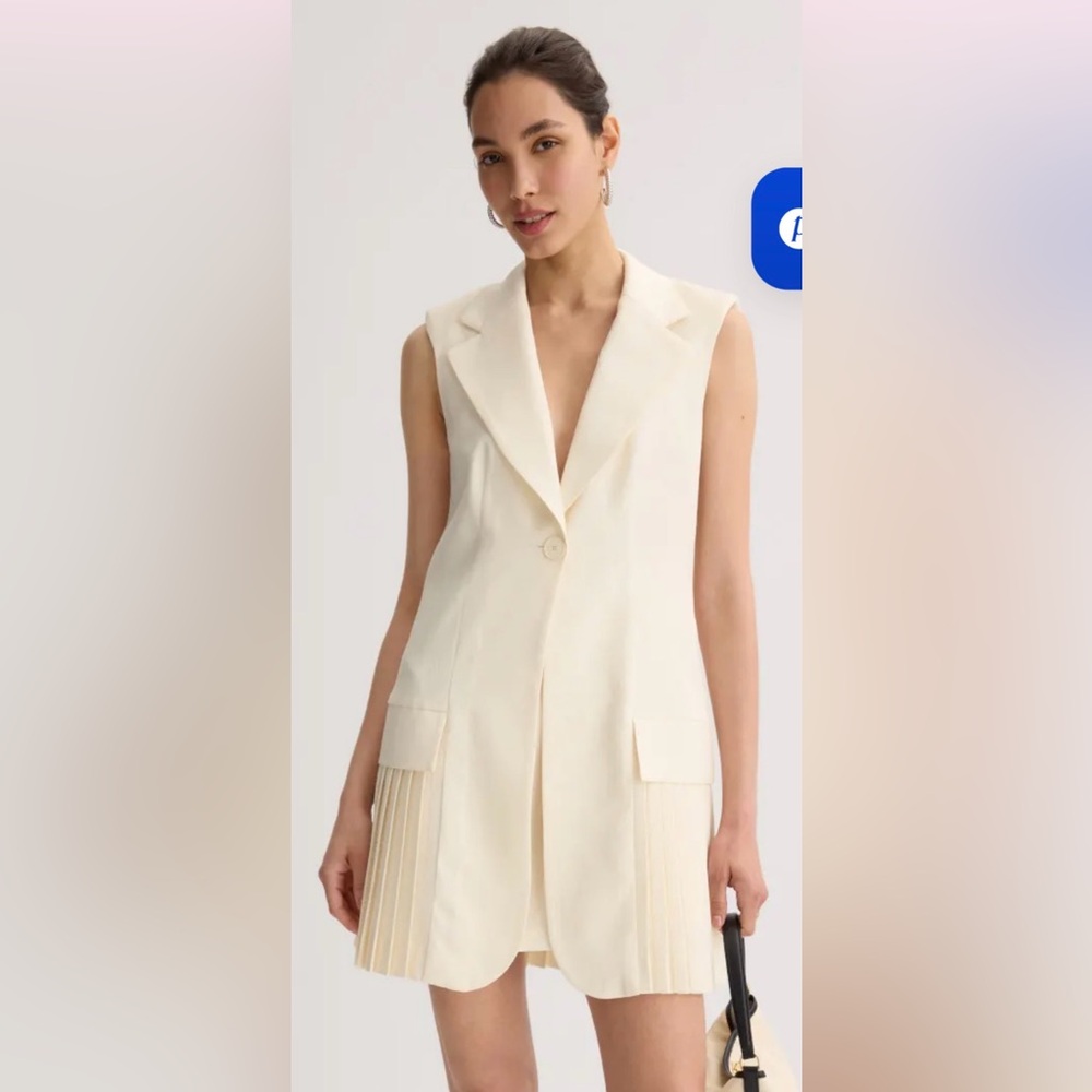 Sleeveless Cream Pleated Hem Mini Dress - Picture 2 of 7
